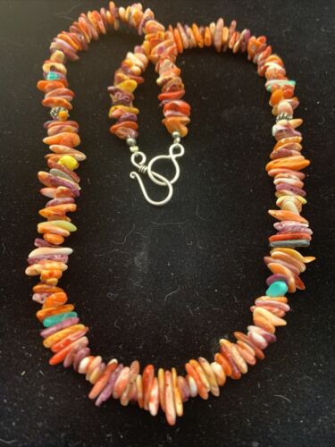 Navajo Red Spiny Oyster Turquoise Necklace | Sterling Silver | Authentic Native American Handmade | 18" | 1812