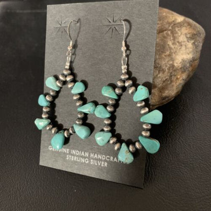 Navajo Blue Cluster Turquoise Bead Earrings | Sterling Silver | Authentic Native American Handmade | 13327
