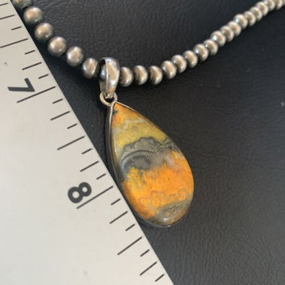 Navajo Bumblebee Jasper Pendant Necklace | Sterling Silver | Authentic Native American Handmade | 12729