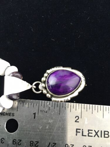 Navajo Purple Sugilite Turquoise Bead Necklace | Sterling Silver | 22" | Authentic Native American Handmade | 10035