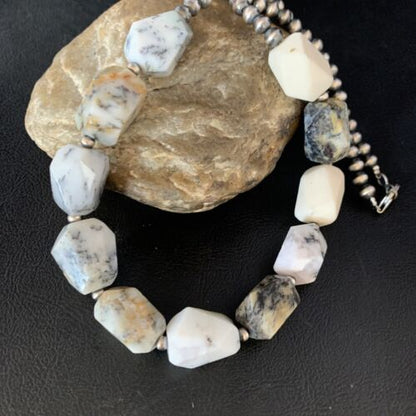 Navajo White Opal Bead Necklace | Sterling Silver | 20mm | 21" | Authentic Native American Handmade | 13982
