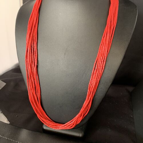 Red Coral Stabilized Heishi 10-Strand Necklace | Liquid Sterling Silver | 24" | 13423