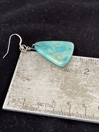 Southwestern Navajo Slab Turquoise Dangle Earrings | Sterling Silver | Authentic Native American Handmade | 1325