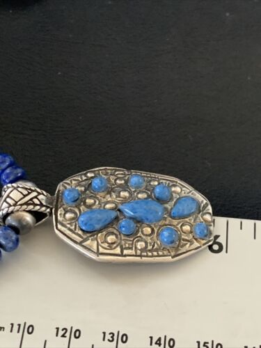 Navajo Sterling Silver Blue Denim Lapis Necklace Pendant | Multi-Stone | Authentic Native American Handmade | 12262