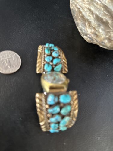 Authentic Native American Navajo Blue Kingman Turquoise Watch Tips | Sterling Silver | Old Pawn Jewelry | 14267