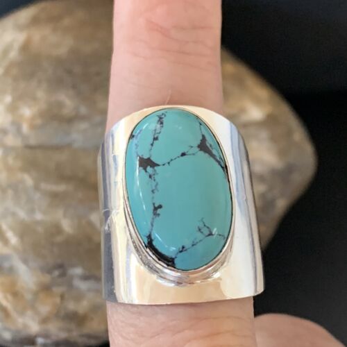 Navajo Blue Turquoise Ring | Sterling Silver | Sz 10 | Authentic Native American Handmade | 14231