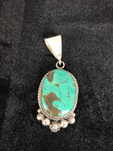 Navajo Green Turquoise Pendant | Sterling Silver | Authentic Native American Handmade | 3382