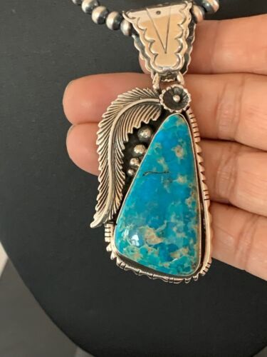 Men's Kingman Turquoise Pendant Necklace | Navajo Pearls | Sterling Silver | Authentic Native American | 4300