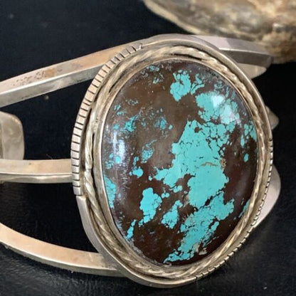 Native American Navajo Blue Turquoise Cuff Bracelet | Sterling Silver | Authentic Handmade | 14115