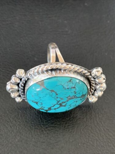 Navajo Blue Spiderweb Turquoise Ring | Sterling Silver | Sz 8 | Authentic Native American Handmade | 13383