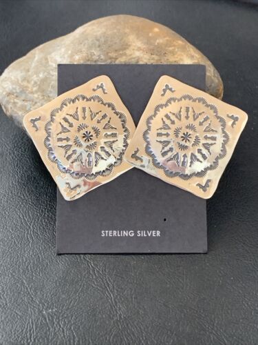 Navajo Sterling Silver Stamped Earrings | Authentic Native American Handmade | 1671