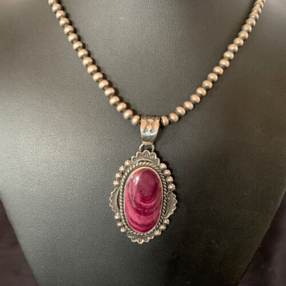 Navajo Purple Spiny Oyster Necklace Pendant | Sterling Silver | Authentic Native American Handmade | 11302