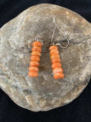 Native American Navajo Orange Spiny Oyster Bead Earrings | Sterling Silver | 13057