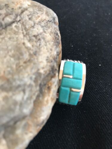 Navajo Turquoise Inlay Sterling Silver Thumb Ring | Sz 14 | Handmade Southwestern