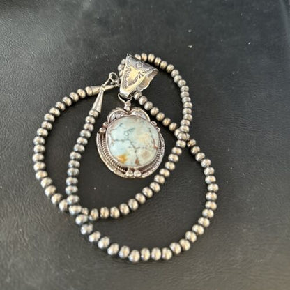 Navajo Blue Golden Hills Pendant Necklace | Sterling Silver | Authentic Native American Handmade | 14601