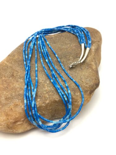 Navajo Lapis 5-Strand Sterling Silver Necklace | Heishi Bead | 19" | 3419