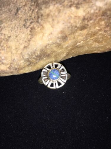 Navajo Blue Denim Lapis & Opal Inlay Ring | Sterling Silver | Sz 6.5 | Authentic Native American Handmade | 01790