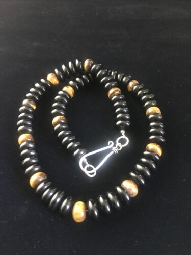 Native American Men's Navajo Black Onyx Necklace | Sterling Silver | 17" | 10005