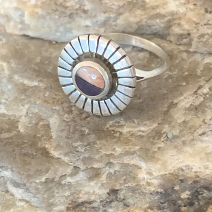 Navajo Purple Sugilite Pink Coral Inlay Ring | Sz 5.5 | Authentic Native American Handmade | 11173