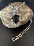 Native American Men's Navajo Pearls Necklace Pendant | Sterling Silver Black Onyx | 13097