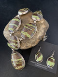 Navajo Green Gaspeite Necklace Choker Earrings Set | Sterling Silver Pendant | 19" | Authentic Native American Handmade | 13793