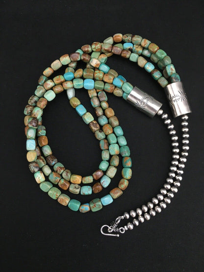 Southwestern 3-Strand Royston Green Turquoise Necklace | Sterling Silver | 26" | 1136
