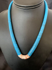 Southwestern Santo Domingo Spiny Oyster & Blue Turquoise Graduated Necklace | Authentic Native American | 18" | 12525
