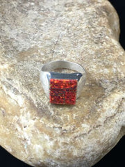 Native American Navajo Red Opal Inlay Ring | Sterling Silver | Sz 9.75 | 10106