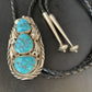 Ultra Rare Navajo Men's Bolo Tie | Blue Kingman Turquoise | Sterling Silver | Native American Handmade | 13668