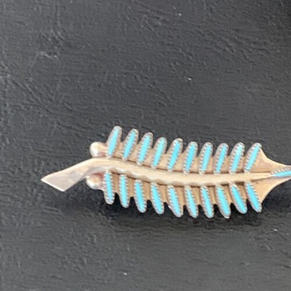 Native American  Blue Turquoise Pin Pendant | Needle Point | Zuni Handmade Sterling Silver | 12803