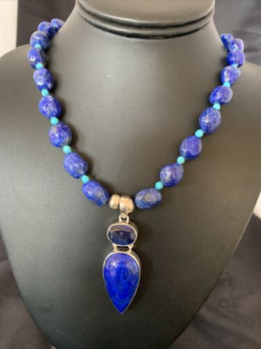 Men's Navajo Blue Lapis Topaz Turquoise Necklace Pendant | Sterling Silver | 20" | 10273