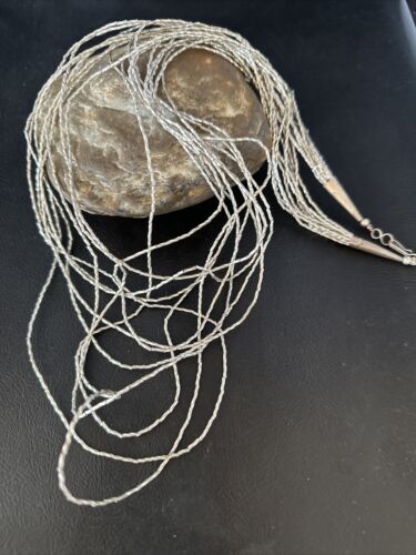 Navajo Graduated Liquid Heishi Necklace | 10 Strand Sterling Silver | 22" Beveled Tubes | 14710