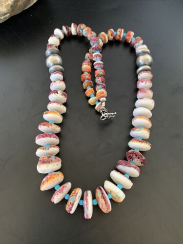 Navajo Purple Spiny Oyster & Turquoise Necklace | Sterling Silver | Authentic Native American | Graduated | 20" | 11392