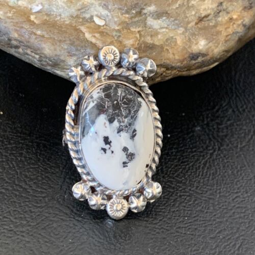 Navajo White Buffalo Turquoise Ring | Sterling Silver | Sz 8 | Authentic Native American Handmade | 13347