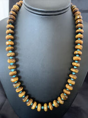 Southwestern Navajo Tigers Eye Necklace with Turquoise | Sterling Silver | 19" | 1496