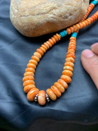 Navajo Spiny Oyster & Turquoise Graduated Necklace | Sterling Silver | Authentic Native American | 20" | 4608