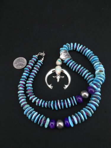 Navajo Boulder Turquoise Pendant with Sugilite Naja | Sterling Silver | 24" Necklace | Authentic Native American Handmade | 1350