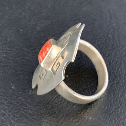 Native American Orange Spiny Oyster Navajo Ring | Sterling Silver | Sz 8 | 13717