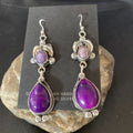 Navajo Purple Sugilite Dangle Earrings | Sterling Silver | 2" | Authentic Native American Handmade | 12881
