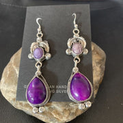 Navajo Purple Sugilite Dangle Earrings | Sterling Silver | 2" | Authentic Native American Handmade | 12881