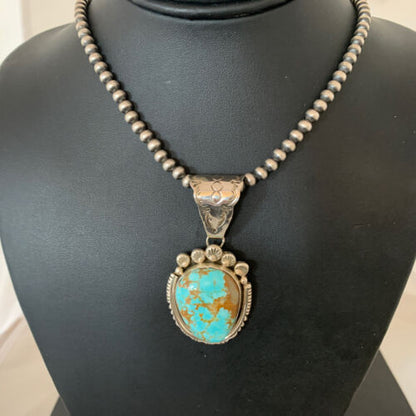 Men's Navajo Sterling Silver Necklace Pendant Earrings | Blue #8 Turquoise | Authentic Native American Handmade | 2110 - Masha USA