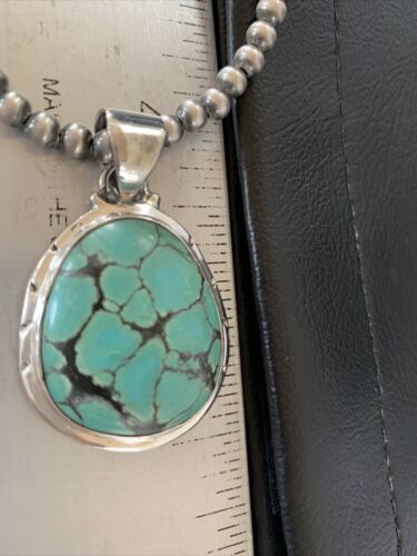 Navajo Blue Spiderweb Turquoise Pendant | Sterling Silver | Authentic Native American Handmade | 10673