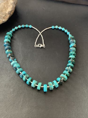 Navajo Turquoise Heishi Necklace | Sterling Silver Tube Beads | Authentic Native American Handmade | 20" | 11775