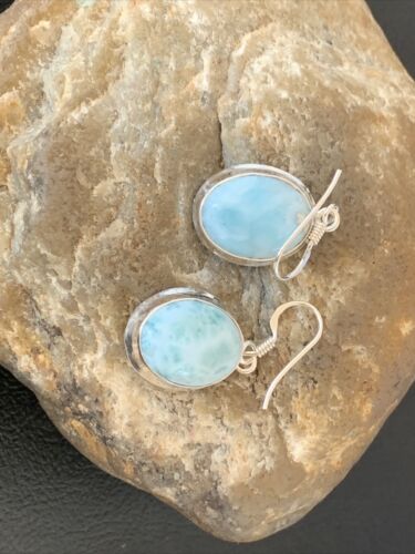Navajo Blue Larimar Dangle Earrings | Sterling Silver Beads | Authentic Native American Handmade | 1616