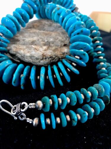 Navajo Kingman Turquoise Pendant Graduated Necklace | Sterling Silver | Authentic Native American | 30"