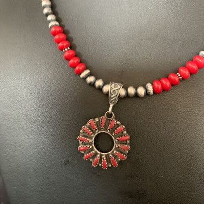 Navajo Green Turquoise Pendant | Sterling Silver | Authentic Native American Handmade | Necklace 20" | 13884