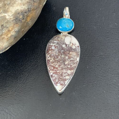 Navajo Wild Horse | Blue Kingman Turquoise Pendant | Sterling Silver | Authentic Native American Handmade | 12043