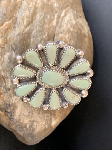 Navajo Green Turquoise Cluster Ring | Authentic Native American Sterling Silver | Multi-Stone | Sz 8 | 12193
