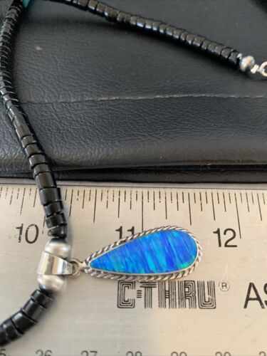 Navajo Opal Pendant Onyx Heishi & Turquoise Necklace | Sterling Silver | Authentic Native American Handmade | 4329