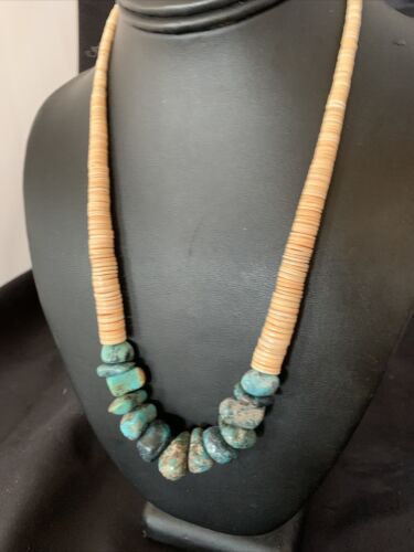 USA Handmade Shell & Turquoise Bead Pendant Necklace with Pearls | Authentic Native American | 20" | 12523